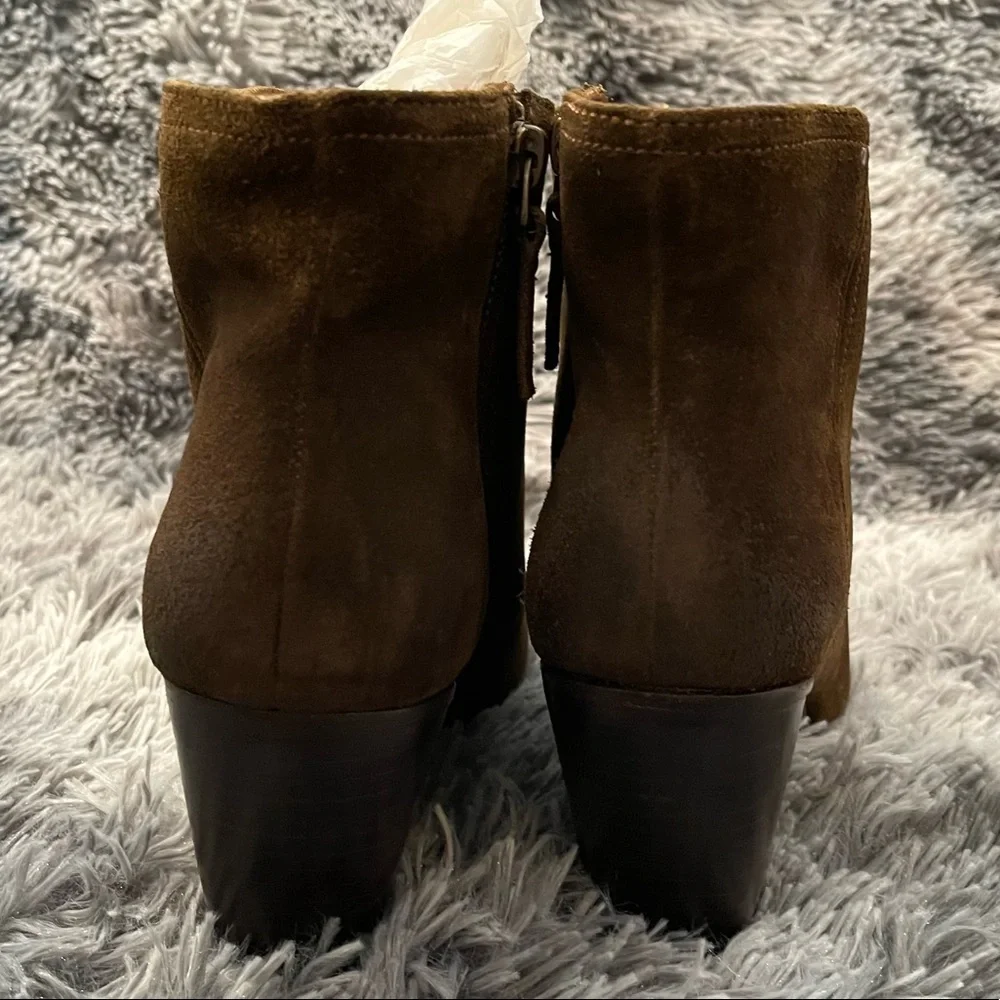 Olive Suede Ankle Boots with Side Zip - Women's